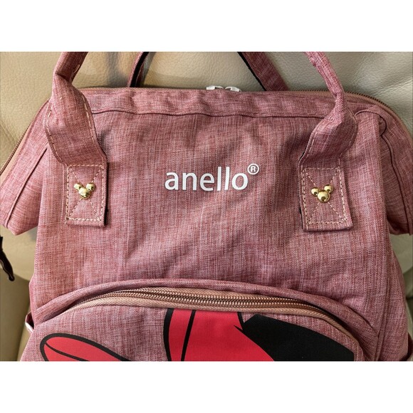 Anello Minnie Mouse Backpack Bag Top Handle Nylon Lightweight Pink - Picture 6 of 12